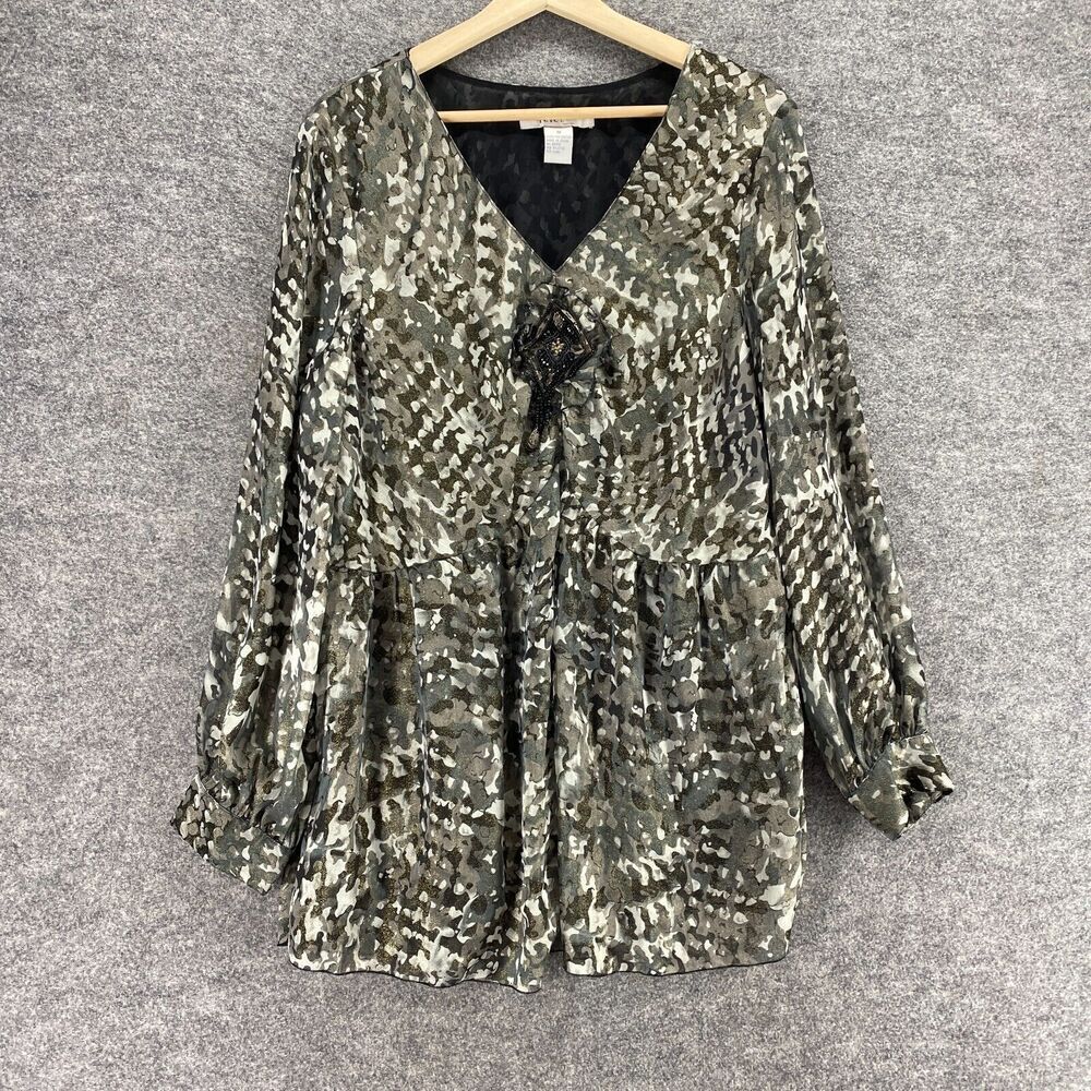 Icicle Blouse Women 1X Plus Gray Geometric V-Neck Long Sleeve Pullover Casual